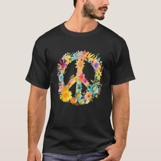 T-shirt Signe de Paix Monde Amour Fleurs Hippie Groovy Vib