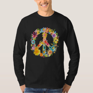 T-shirt Signe de Paix Monde Amour Fleurs Hippie Groovy Vib