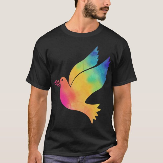 T-shirt Signe de paix pour les oiseaux arc-en-ciel Tie Dye (Devant)