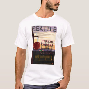T-shirt Signe du marché d'endroit de SeattlePike et vue d