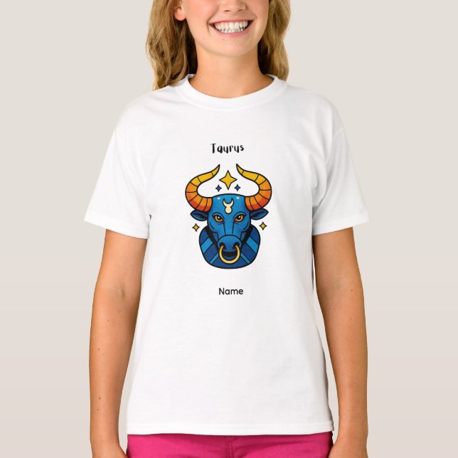 T-shirt Signe du zodiaque Taureau - Bulle céleste dorée mi (Devant)