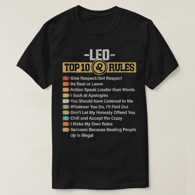 T-shirt SIGNE Zodiaque Drôle Top 10 Règles De Leo Graphic  (Design devant)