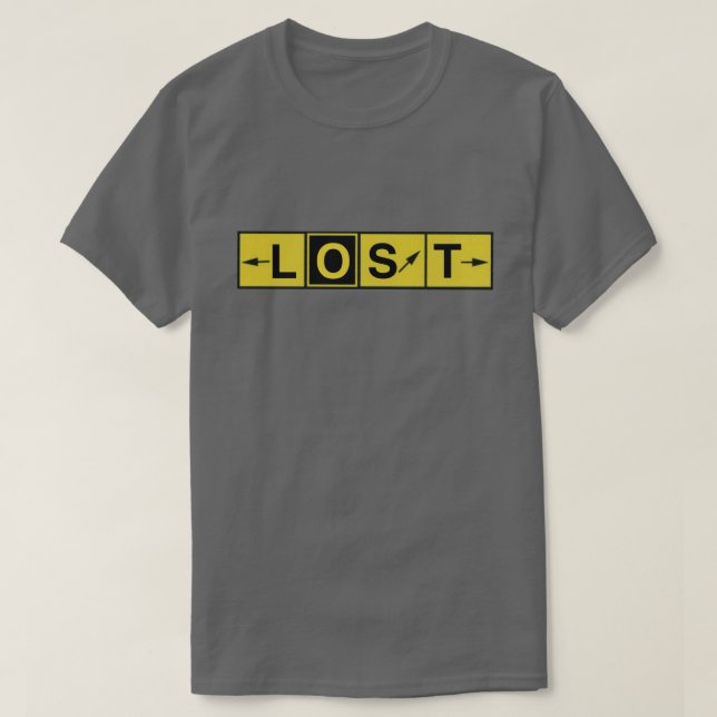 T-shirt Signes directionnels de piste de taxi, perdus (Design devant)