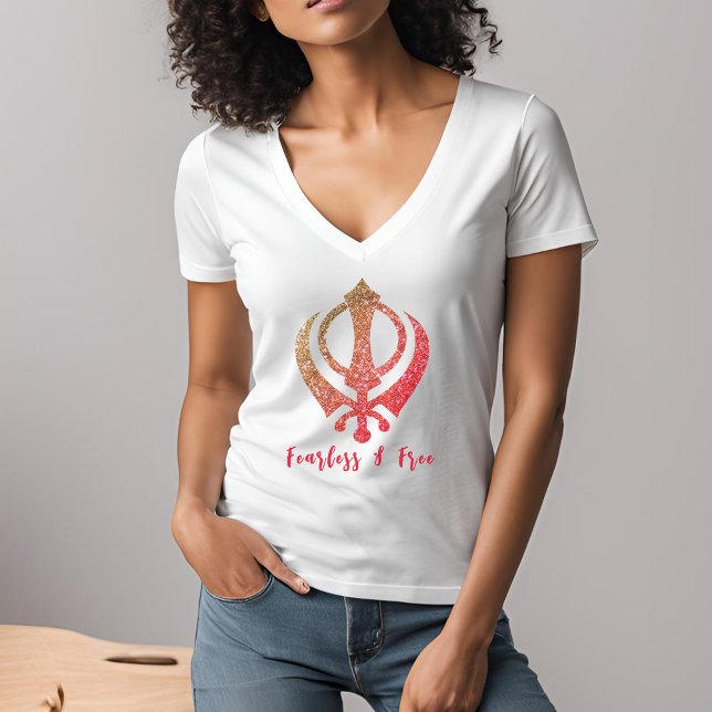 T-shirt Sikh Khanda "Sans peur et libre" (Créateur téléchargé)
