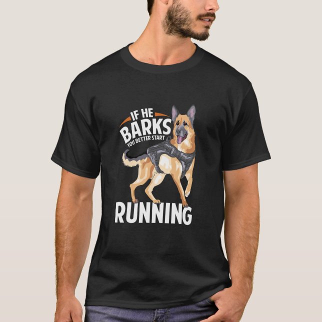T-shirt S'Il Barque Commence À Courir K9 Police Chien Alle (Devant)