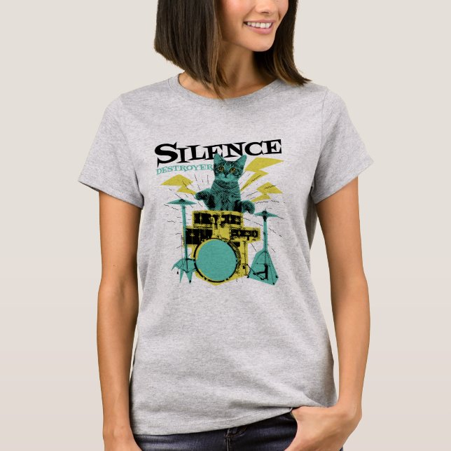 T-shirt Silence Destroyer Cute Chat Jouer Des Tambours (Devant)