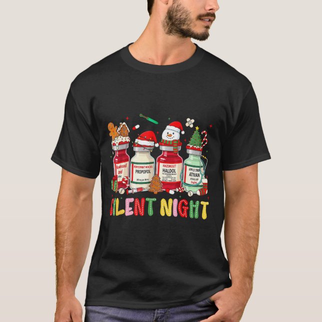 T-shirt Silent Night Funny Nurse Christmas Design  (Devant)