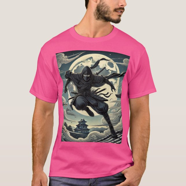 T-shirt Silent Warrior: Ninja Under the Moon (Devant)