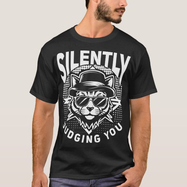 T-shirt Silently Judging You Cool Cat White (Devant)
