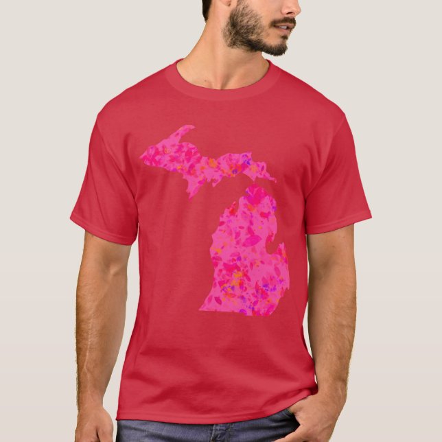 T-shirt Silhouette abstraite rose du Michigan (Devant)