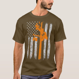 T-shirt Silhouette American Flag Lineman Electricien