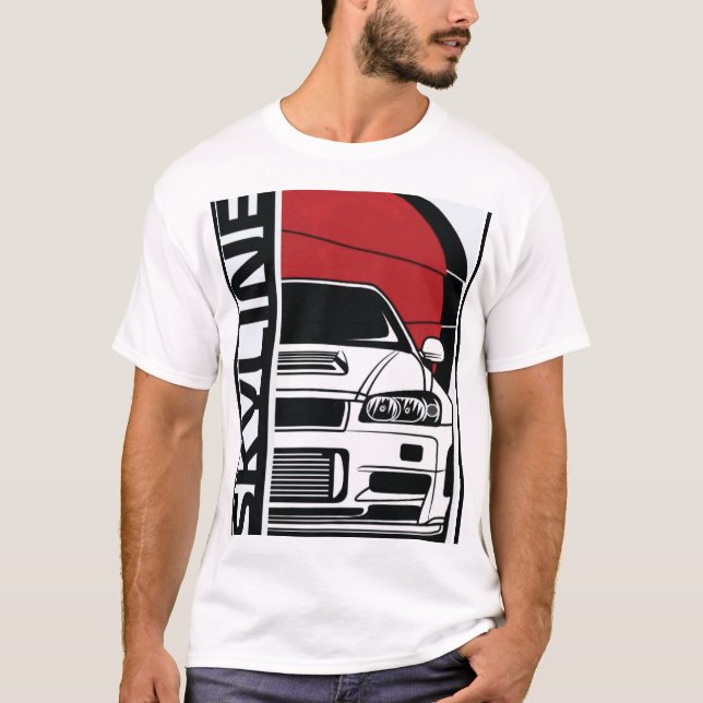 T-shirt Silhouette avant de la Nissan Skyline R34 GTR et c (Devant)