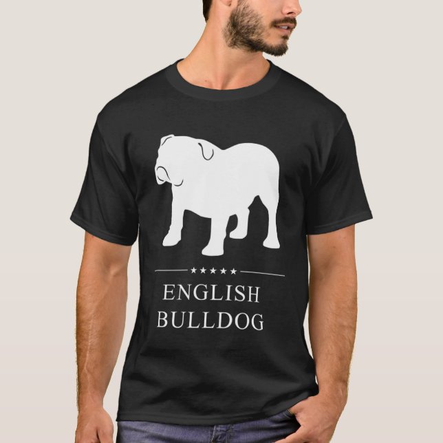 T-shirt Silhouette blanche de Bulldog anglais (Devant)