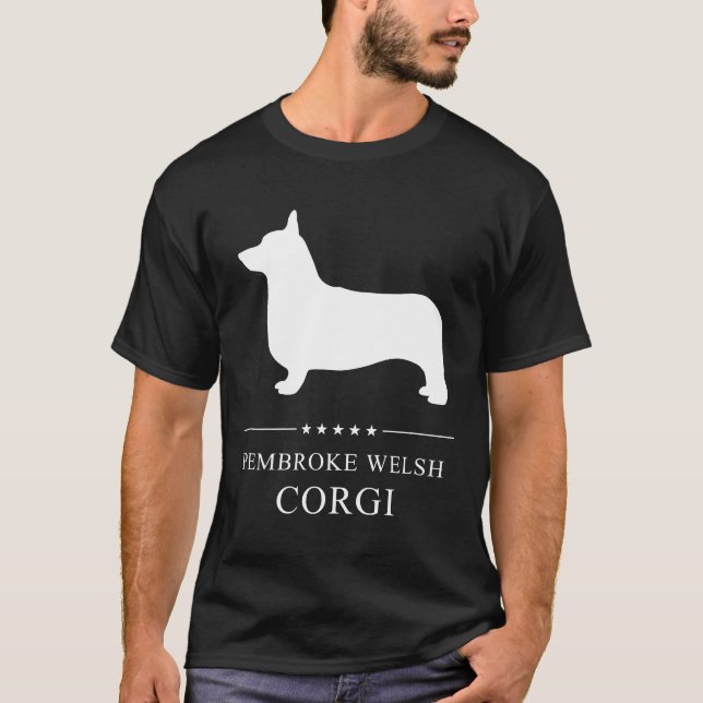 T-shirt Silhouette blanche de Pembroke Welsh Corgi (Devant)