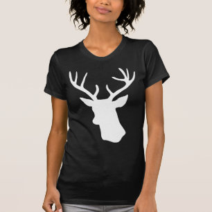 T-shirt Silhouette blanche de tête de cerfs communs -