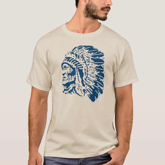 T-shirt Silhouette bleue en chef de Natif américain (Devant)