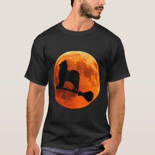 T-shirt Silhouette Chien Poméranie Lune Halloween