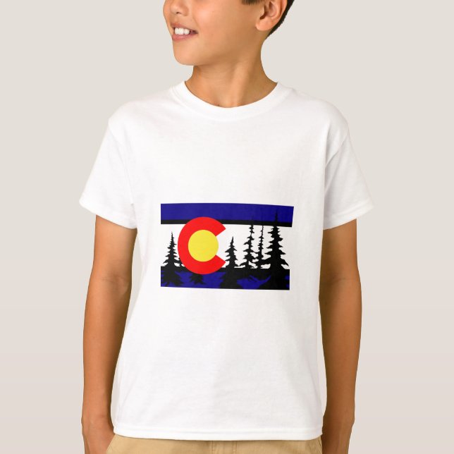 T-shirt Silhouette d'arbre de drapeau du Colorado (Devant)