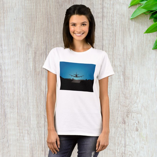 T-shirt Silhouette d'atterrissage d'avion à la nuit (Créateur téléchargé)