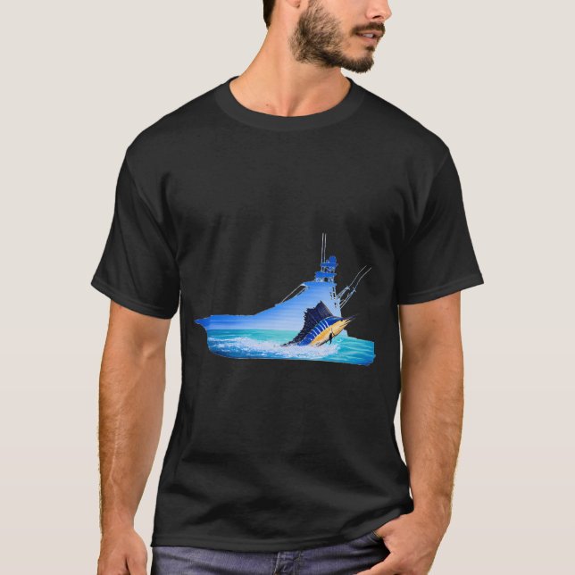 T-shirt silhouette de bateau marlin (Devant)