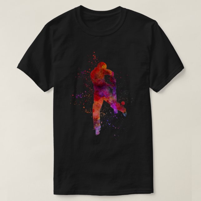 T-shirt Silhouette de batteur du joueur de cricket en aqua (Design devant)