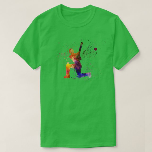 T-shirt Silhouette de batteur du joueur de cricket en aqua (Design devant)