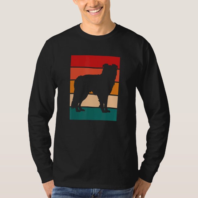 T-shirt Silhouette de Border Collie avec fond de couleur r (Devant)