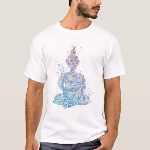 T-shirt Silhouette de Bouddha de Mandala bleu et violet