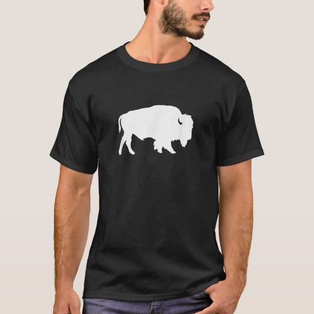 T-shirt Silhouette de Buffle Blanc Sauvage Design d'ombre (Devant)