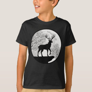 T-shirt Silhouette de cerf et de lune dans la nature sauva