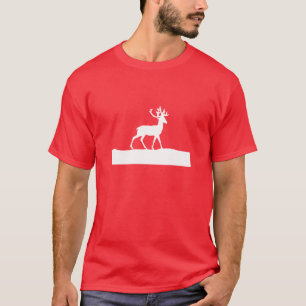 T-shirt Silhouette de cerfs communs - rouge et blanc