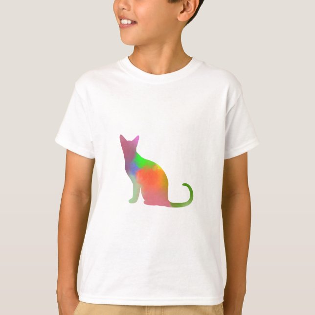 T-shirt Silhouette de chat à l'aquarelle (Devant)
