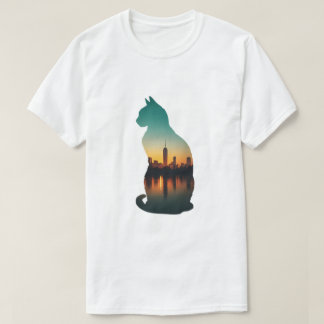 T-shirt Silhouette de chat Coucher de soleil urbain