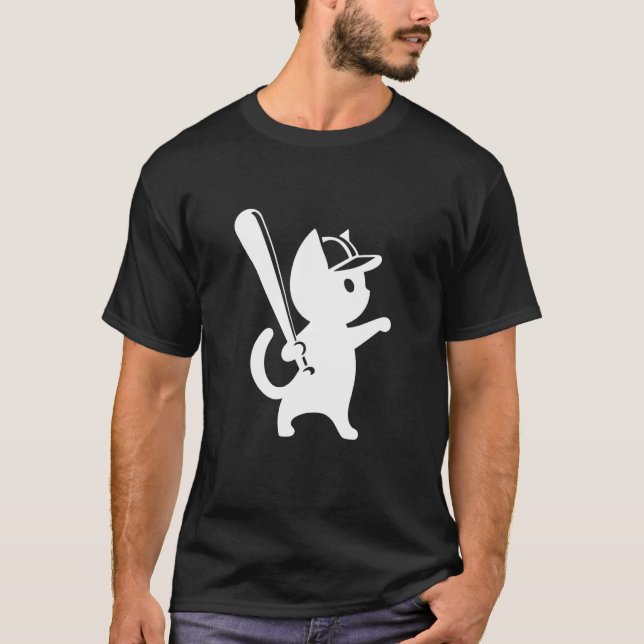 T-shirt Silhouette de chat de baseball design sportif drôl (Devant)