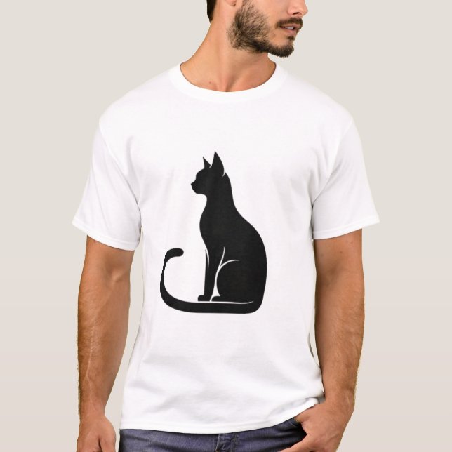 T-shirt Silhouette de chat noir élégant assis (Devant)