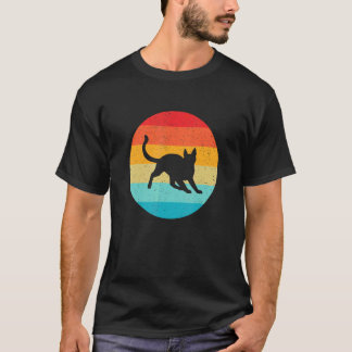 T-shirt Silhouette de chat Rétro Vintage Coucher de soleil
