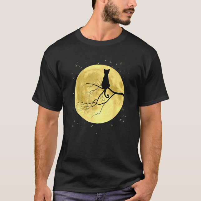 T-shirt Silhouette de chat sur la lune Chat mystique Chat  (Devant)