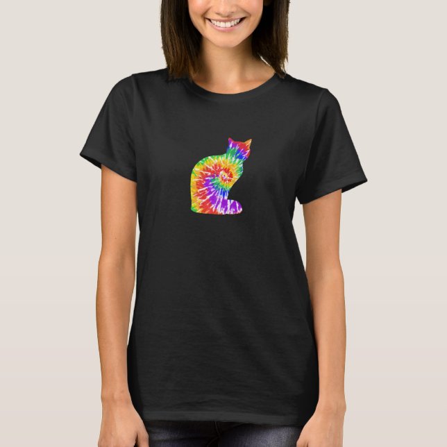 T-shirt Silhouette de chat Tie Dye (Devant)