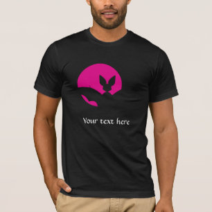 T-shirt Silhouette de chauve-souris sous la lune rose, art