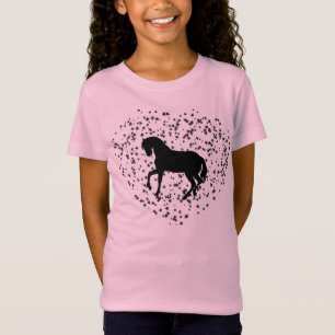 T-Shirt Silhouette de cheval sur l'arrière - plan de coeur