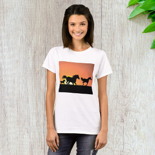 T-shirt Silhouette de chevaux sauvages au coucher du solei