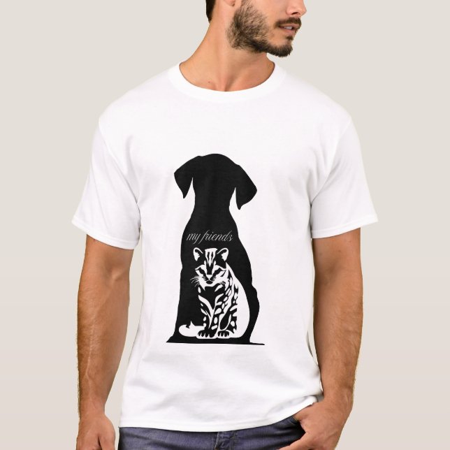 T-shirt Silhouette de chien avec chat à l'intérieur et "Me (Devant)