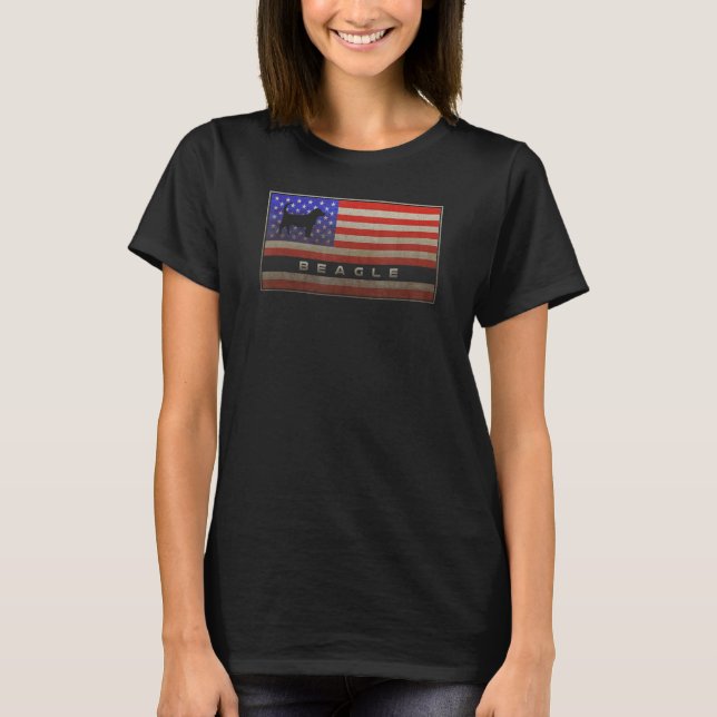 T-shirt Silhouette de chien Beagle avec drapeau américain  (Devant)