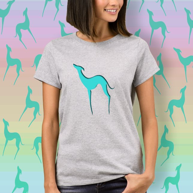 T-shirt Silhouette de chien bleu turquoise à blanc gris (Créateur téléchargé)