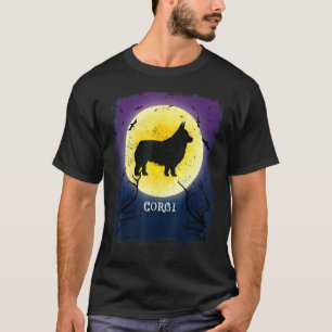 T-shirt Silhouette de chien Corgi pleine lune Halloween ré