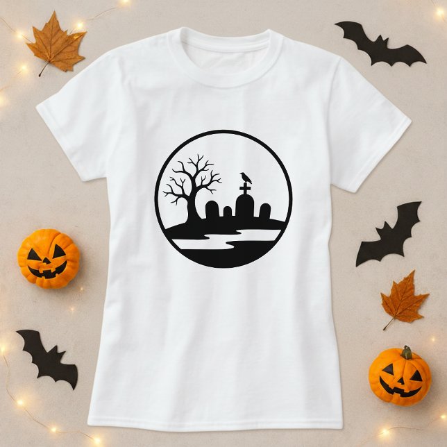 T-shirt Silhouette de cimetière hantée moderne (Créateur téléchargé)