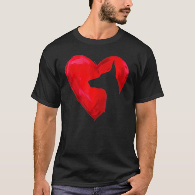 T-shirt Silhouette de cœur de Doberman Saint-Valentin Amou (Devant)