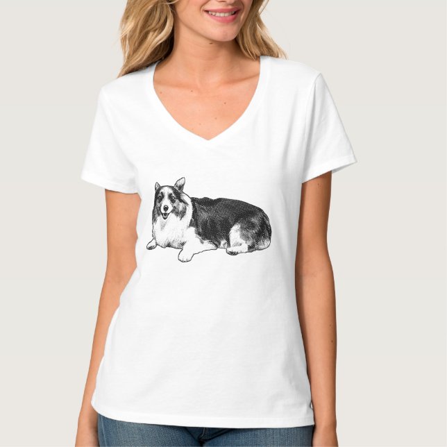 T-shirt Silhouette de corgi doux avec un ombrage en points (Devant)