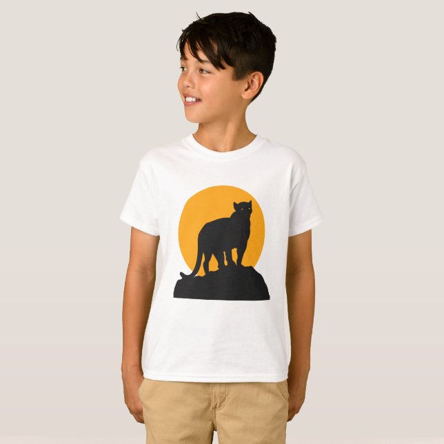 T-shirt Silhouette de coucher de soleil de panthère noire (Devant entier)