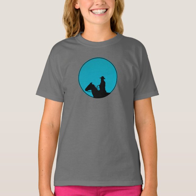 T-shirt Silhouette de cow-boy à cheval - Turquoise  (Devant)